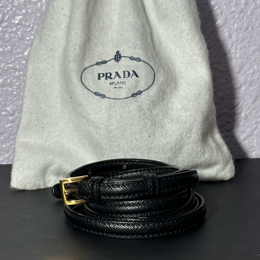 Prada Black Saffiano Leather Skinny Belt